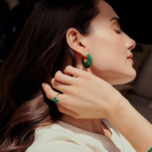 Gorjana New Size 8 18k Gold Plated Brass Lou Malachite Green‎ Gemstone Ring - Picture 3 of 6
